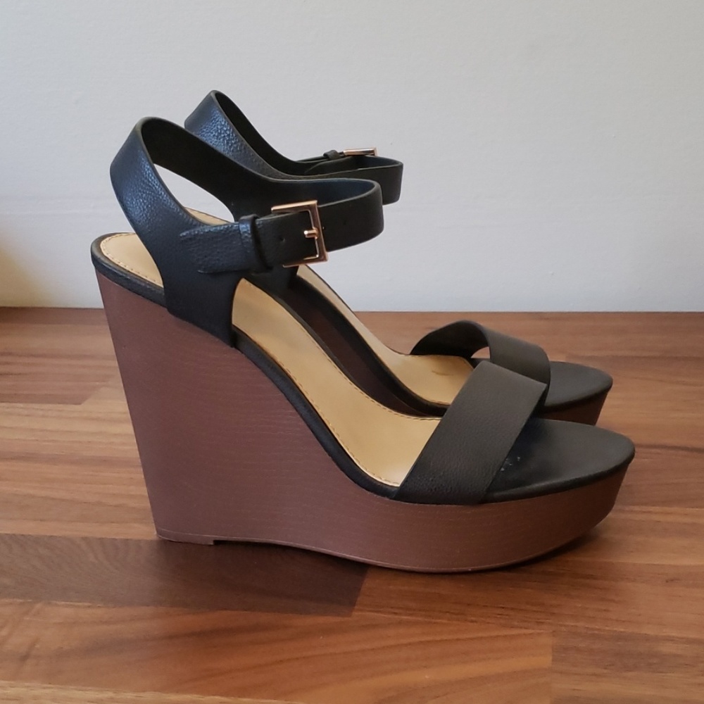 F21 Black and Brown Wedge Sandals
